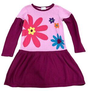 Hanna Anderson Girls Long Sleeve Floral Sweater Dress Size 4 Pink & Purple